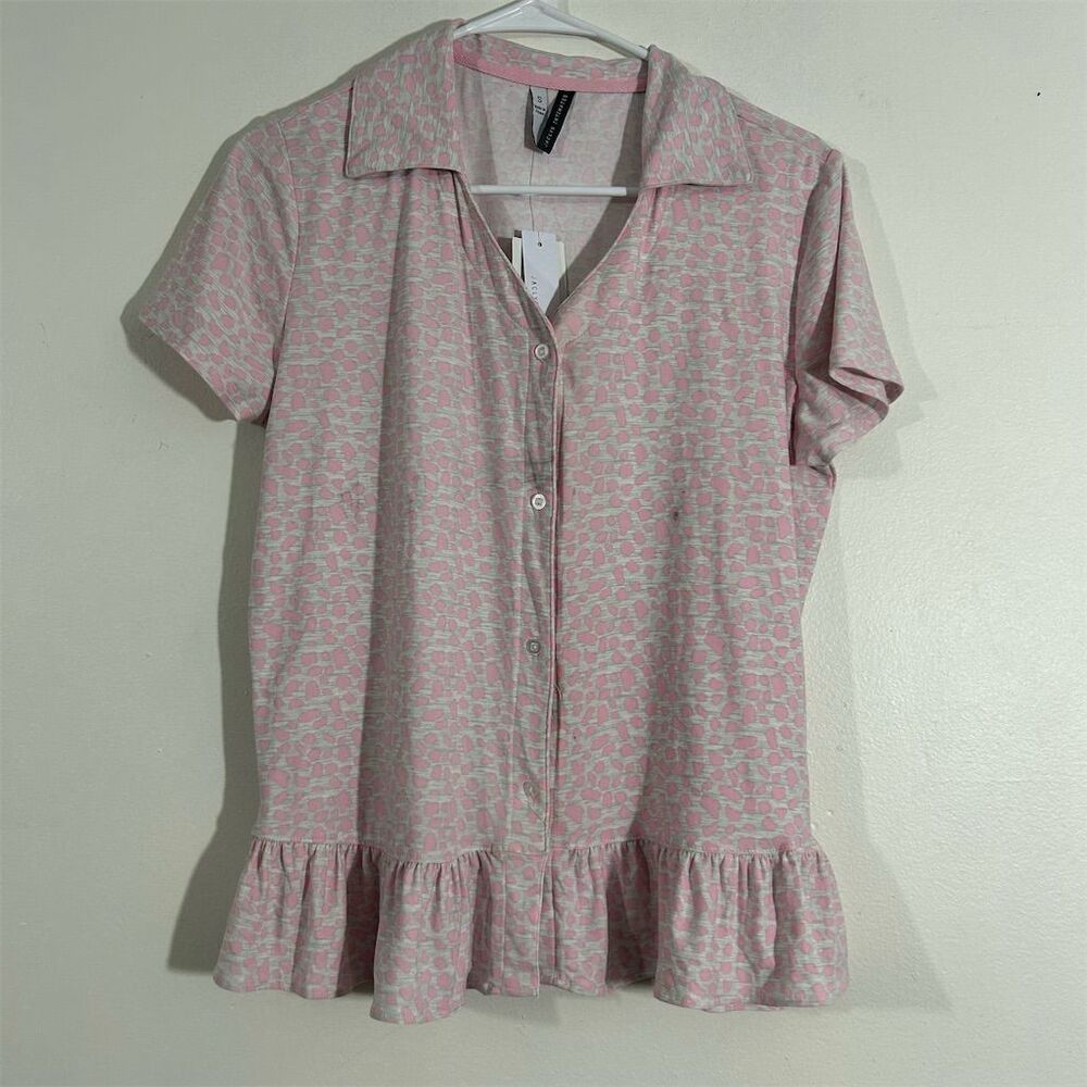 Jaclyn Intimates Women's Pink Floral Ruffle Hem Pajama Top Size‎ S